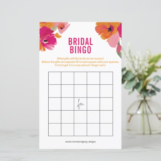 Elegant Floral Bridal Bingo Kaarten Vrijgezellenfe (Staand voorkant)