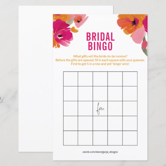 Elegant Floral Bridal Bingo Kaarten Vrijgezellenfe (Voorkant / Achterkant)
