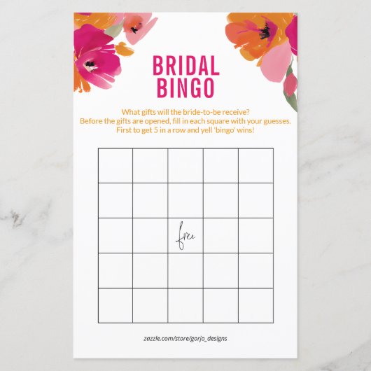 Elegant Floral Bridal Bingo Kaarten Vrijgezellenfe (Voorkant)