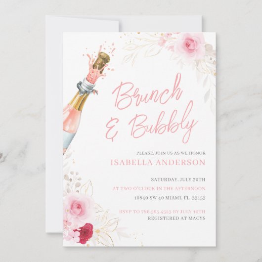 Elegant Floral Bridal Brunch en Bubble Invitation Kaart (Voorkant)