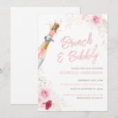 Elegant Floral Bridal Brunch en Bubble Invitation Kaart (Voorkant / Achterkant)
