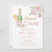 Elegant Floral Bridal Brunch en Bubble Invitation Kaart (Voorkant)