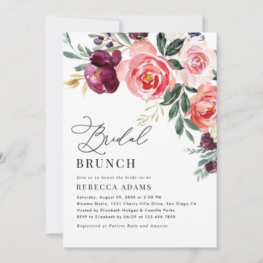 Elegant Floral Bridal Brunch Kaart (Voorkant)