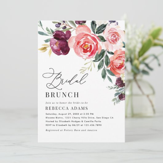 Elegant Floral Bridal Brunch Kaart (Staand voorkant)