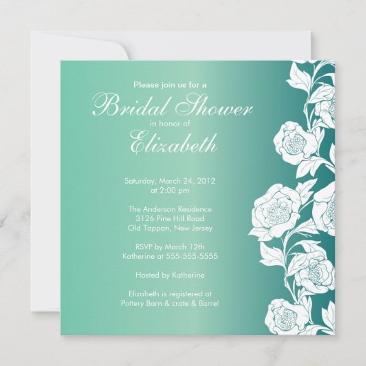 Elegant Floral Bridal Shower Invitation Jade Kaart (Voorkant)
