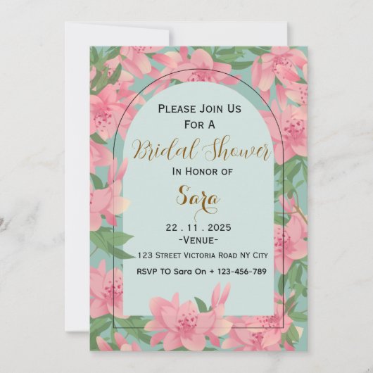 Elegant Floral Bridal Shower Invitation Kaart (Voorkant)
