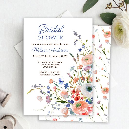 Elegant Floral Bridal shower Invitation Kaart