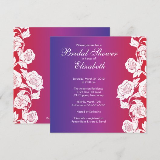 Elegant Floral Bridal Shower Invitation paars Kaart (Voorkant / Achterkant)