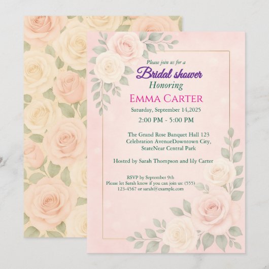 Elegant Floral Bridal Shower Kaart (Voorkant / Achterkant)