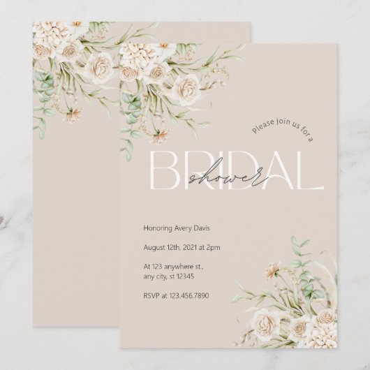 Elegant Floral Bridal Shower Save The Date (Voorkant / Achterkant)