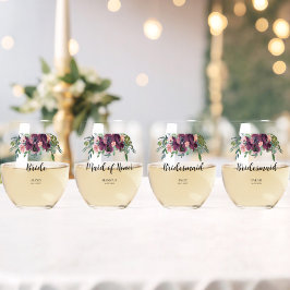 Elegant Floral Bridesmaid Bridal Party Wijnglas Zonder Voet
