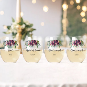 Elegant Floral Bridesmaid Bridal Party Wijnglas Zonder Voet