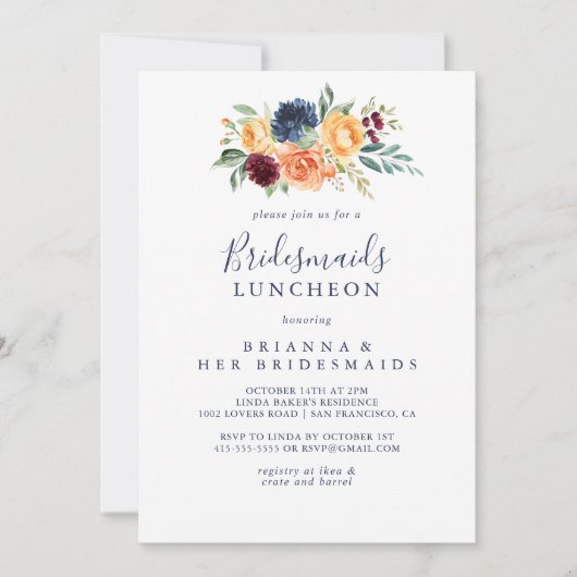 Elegant Floral Bridesmaids Luncheon Shower Kaart (Voorkant)