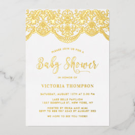 Elegant Floral Brocade Lace Baby shower Folie Uitnodiging