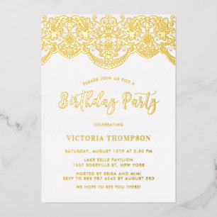Elegant Floral Brocade Lace Birthday Party Folie Uitnodiging