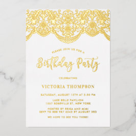 Elegant Floral Brocade Lace Birthday Party Folie Uitnodiging