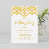Elegant Floral Brocade Lace Birthday Party Folie Uitnodiging (Staand Voorkant)