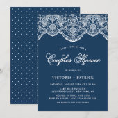Elegant Floral Brocade Lace Blue Couples Shower Kaart (Voorkant / Achterkant)