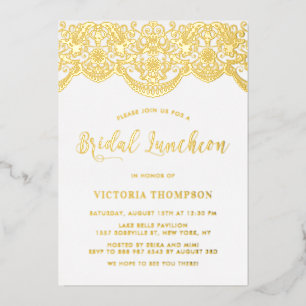 Elegant Floral Brocade Lace Bridal Luncheon Folie Uitnodiging