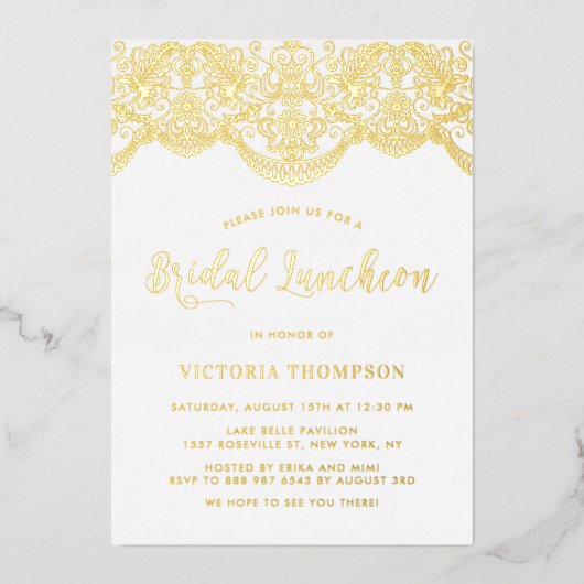 Elegant Floral Brocade Lace Bridal Luncheon Folie Uitnodiging (Voorkant)