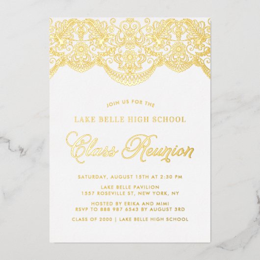 Elegant Floral Brocade Lace Class Reunion Folie Uitnodiging (Voorkant)