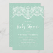 Elegant Floral Brocade Lace Mint Baby shower Kaart (Voorkant / Achterkant)