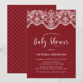 Elegant Floral Brocade Lace Red Baby shower Kaart (Voorkant / Achterkant)