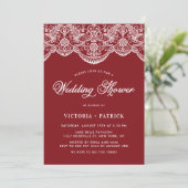 Elegant Floral Brocade Lace Red Wedding Shower Kaart (Staand voorkant)