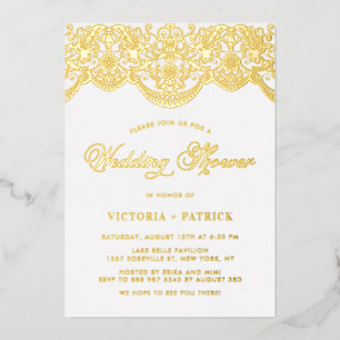 Elegant Floral Brocade Lace Wedding Shower Folie Uitnodiging