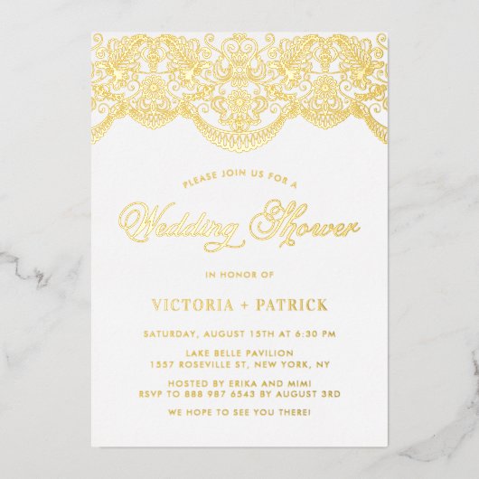 Elegant Floral Brocade Lace Wedding Shower Folie Uitnodiging (Voorkant)