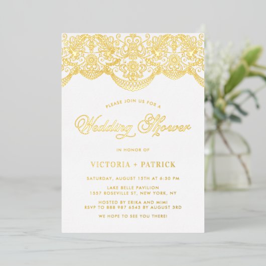 Elegant Floral Brocade Lace Wedding Shower Folie Uitnodiging (Staand Voorkant)