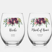 Elegant Floral bruid Maid of Honor Bridal Party Wijnglas Zonder Voet