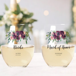 Elegant Floral bruid Maid of Honor Bridal Party Wijnglas Zonder Voet
