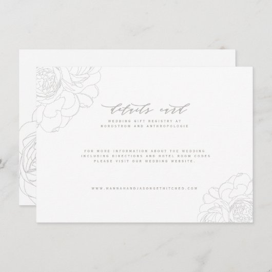 Elegant floral bruiloft informatiekaartje (Voorkant / Achterkant)