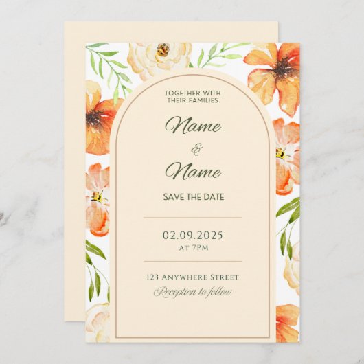 Elegant floral bruiloft kaart (Voorkant / Achterkant)