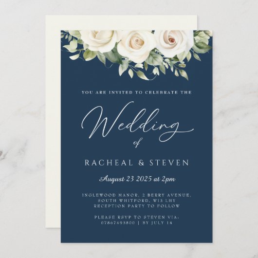 Elegant floral bruiloft kaart (Voorkant / Achterkant)