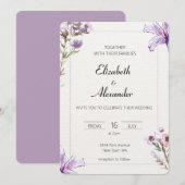 Elegant floral bruiloft nodigt paarse bloemen uit kaart (Voorkant / Achterkant)