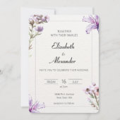 Elegant floral bruiloft nodigt paarse bloemen uit kaart (Voorkant)