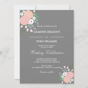 Elegant floral bruiloft-uitnodiging - grijs kaart
