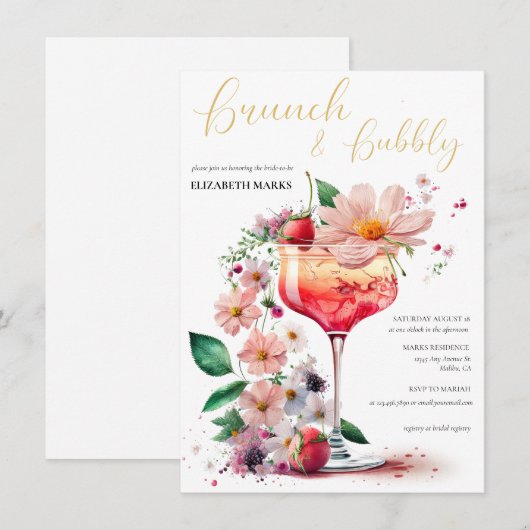 Elegant Floral Brunch & Bubble Vrijgezellenfeest I Kaart (Voorkant / Achterkant)