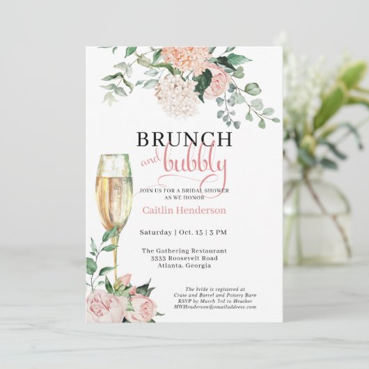 Elegant Floral Brunch en Bubble Vrijgezellenfeest Kaart (Staand voorkant)