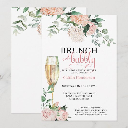 Elegant Floral Brunch en Bubble Vrijgezellenfeest Kaart (Voorkant / Achterkant)