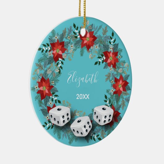 Elegant Floral Bunco Dice Kerstmis Keramisch Ornament (Rechts)