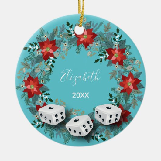 Elegant Floral Bunco Dice Kerstmis Keramisch Ornament (Voorkant)