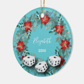 Elegant Floral Bunco Dice Kerstmis Keramisch Ornament (Links)