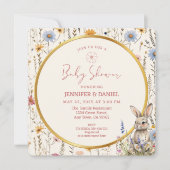 Elegant Floral Bunny Beige Baby shower Kaart (Voorkant)