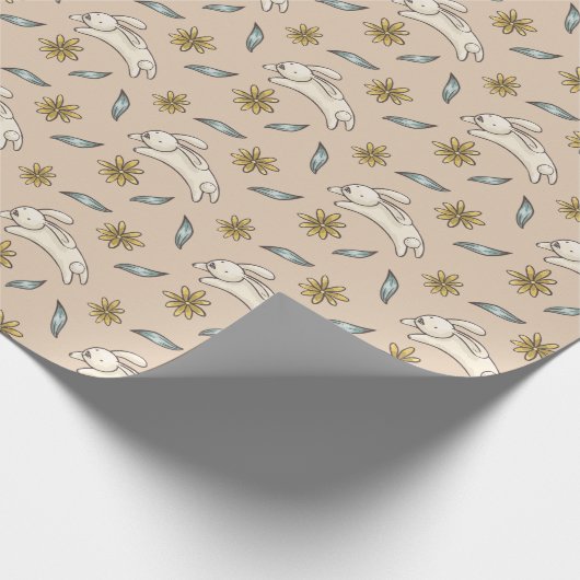 Elegant Floral Bunny Pattern paaspapier Cadeaupapier (Hoek)