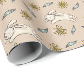 Elegant Floral Bunny Pattern paaspapier Cadeaupapier (Rol Hoek)