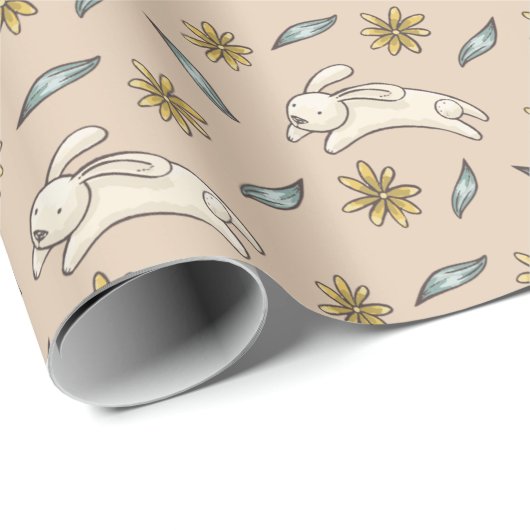 Elegant Floral Bunny Pattern paaspapier Cadeaupapier (Rol Hoek)