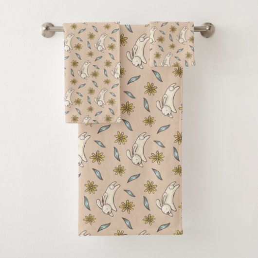 Elegant Floral Bunny Pattern Pasen | Handdoekset Bad Handdoek (Insitu)